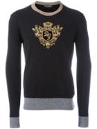 Dolce & Gabbana Embroidered Crown & Bee Jumper, Men's, Size: 48, Black, Cashmere/copper/metallic Fibre/polyester