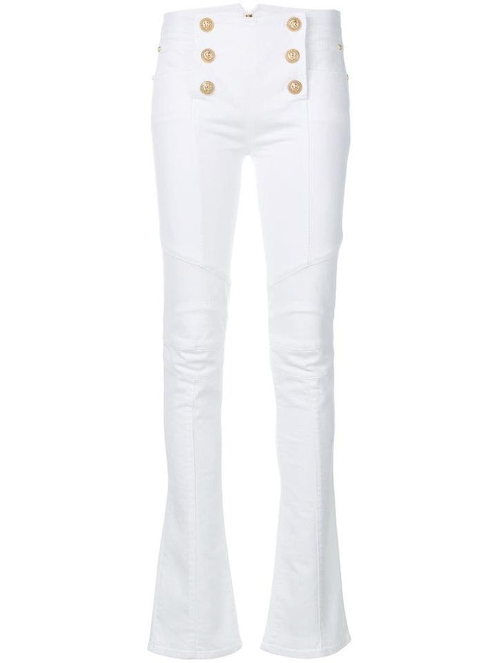 Balmain Button-embellished Flared Jeans - White