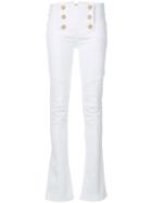 Balmain Button-embellished Flared Jeans - White