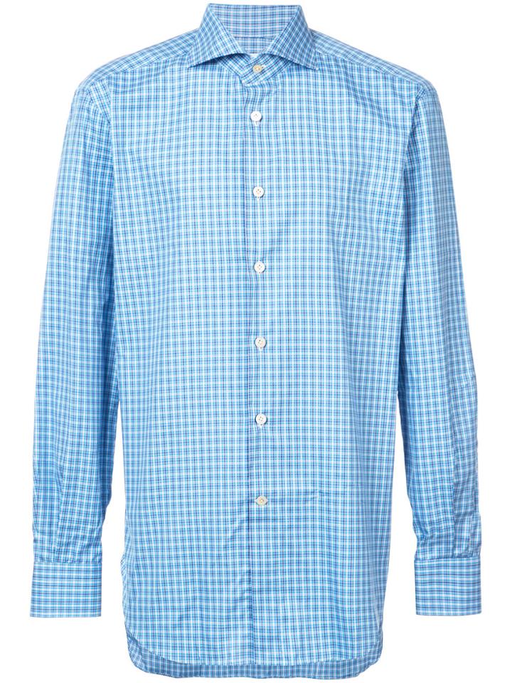 Kiton Checked Long Sleeved Shirt - Blue