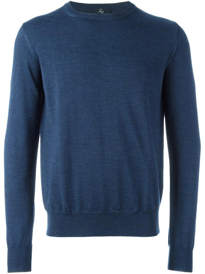 Fay Crew Neck Jumper, Men's, Size: 58, Blue, Virgin Wool