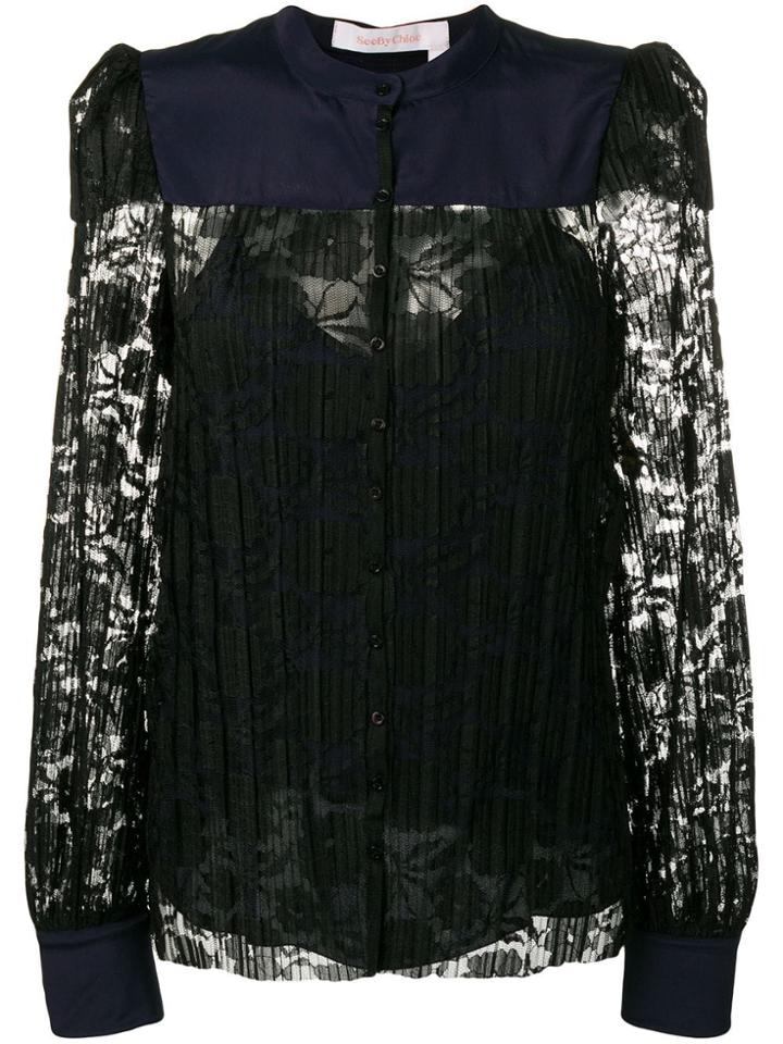See By Chloé Button Down Lace Blouse - Black
