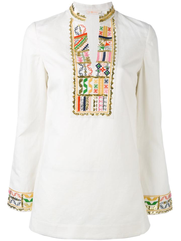 Tory Burch Mandarin Neck Blouse - White