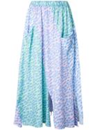 Julien David Wave (blue) Print Pleated Skirt, Women's, Size: Xs, Cotton/linen/flax