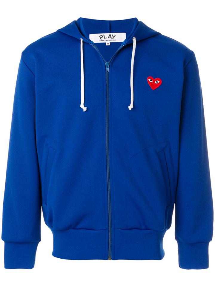 Comme Des Garçons Play Zipped Heart Logo Hoodie - Blue