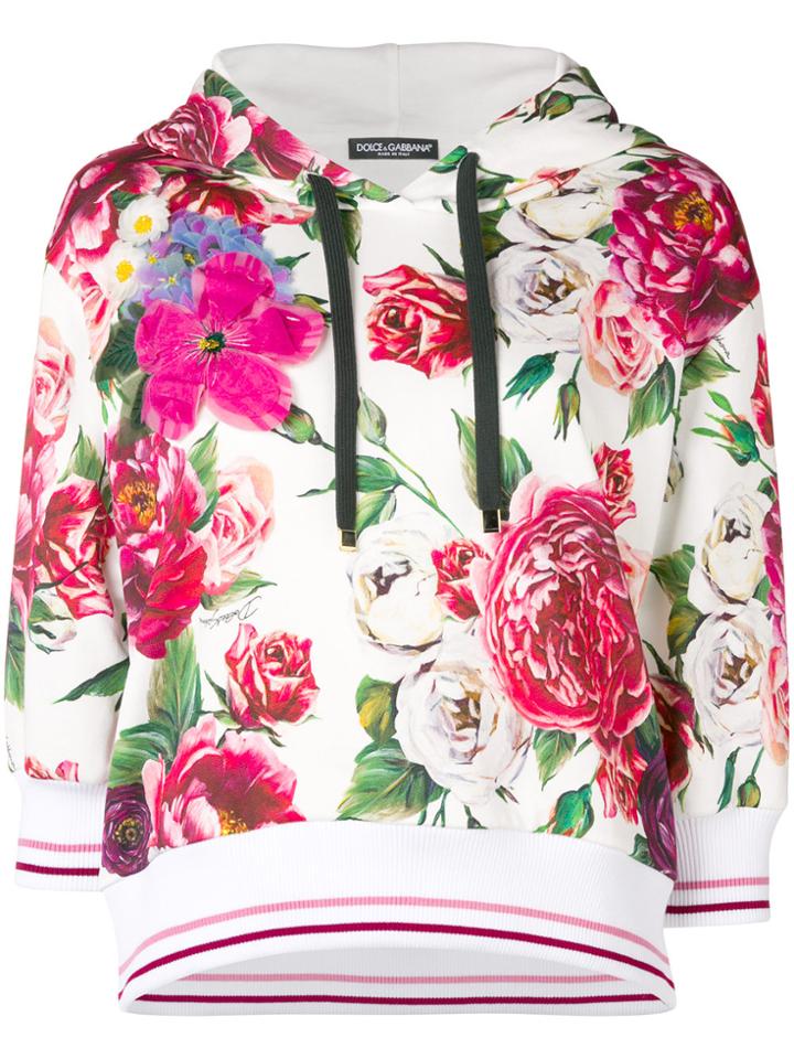 Dolce & Gabbana Floral Print Hoodie - White