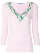 Blumarine Embroidered Neck Sweater - Pink & Purple