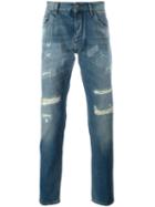 Dolce & Gabbana Ripped Jeans, Men's, Size: 50, Blue, Cotton/calf Leather/zamac