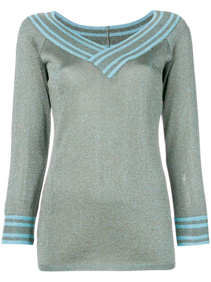 Charlott Metallic Knitted Pullover - Green