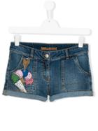 Zadig & Voltaire Kids Ice Cream Appliqué Denim Shorts, Girl's, Size: 16 Yrs, Blue