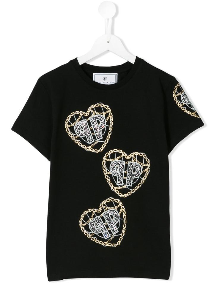 Philipp Plein Kids Embellished Logo T-shirt, Girl's, Size: 16 Yrs, Black