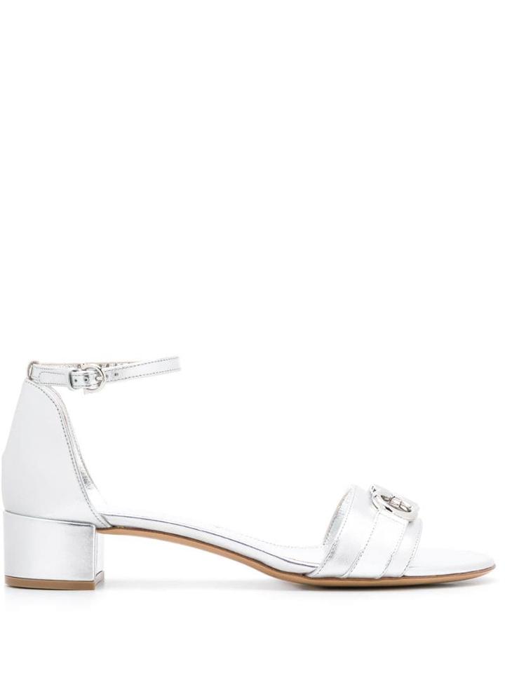 Salvatore Ferragamo Metallic Leather Gancini Sandals - Silver