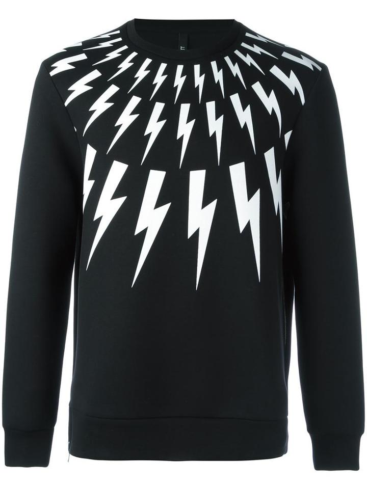 Neil Barrett Lightning Bolt Print Sweatshirt, Men's, Size: Xs, Black, Lyocell/cotton/viscose/polyurethane