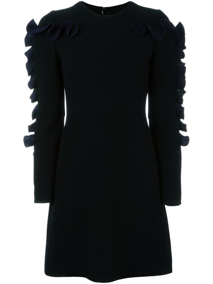 Victoria Victoria Beckham Ruffle Detail Dress, Women's, Size: 8, Black, Silk/polyester/wool