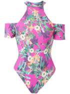Janiero - Cut-out Bodysuit - Women - Elastodiene/polyamide - P, Pink/purple, Elastodiene/polyamide
