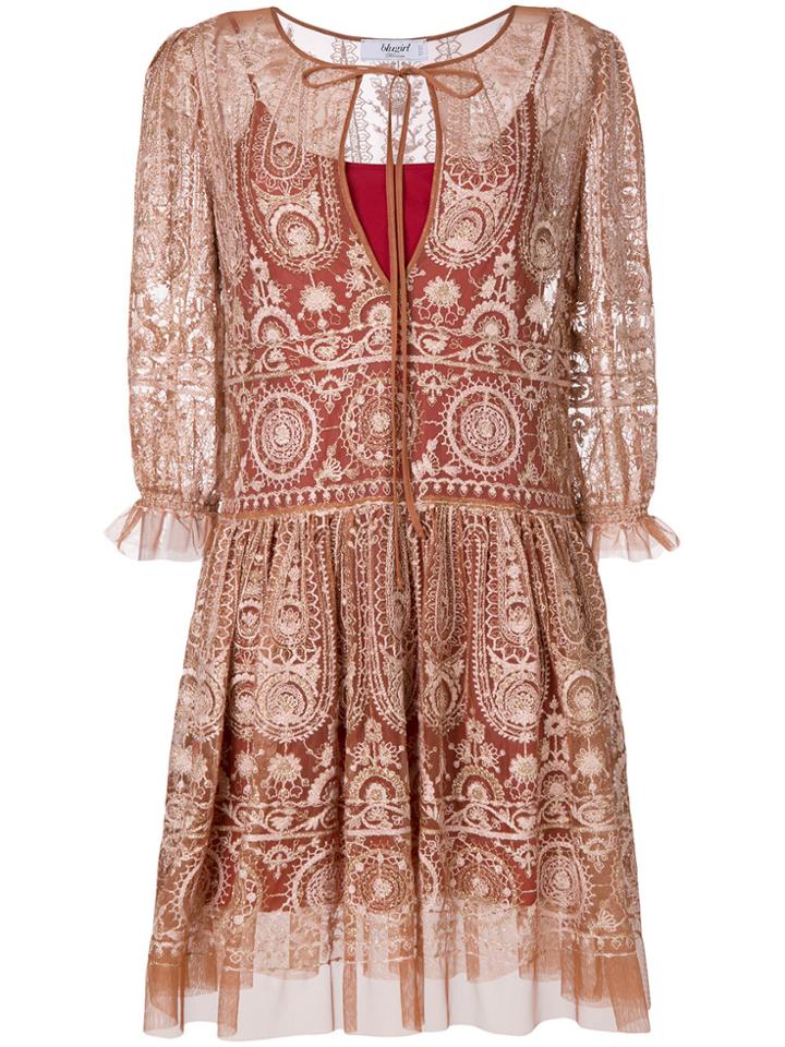 Blugirl Embroidered Ruffle Dress - Nude & Neutrals