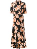 Ganni - Floral Print Wrap Dress - Women - Silk - 40, Black, Silk