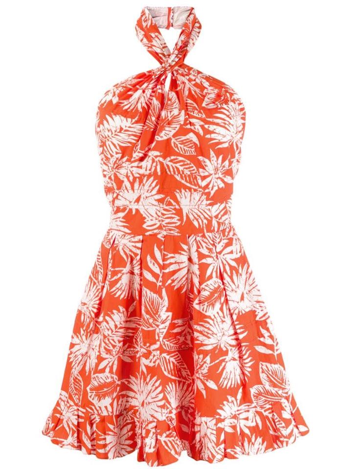 Christian Dior Pre-owned Leaf Print Mini Dress - Orange