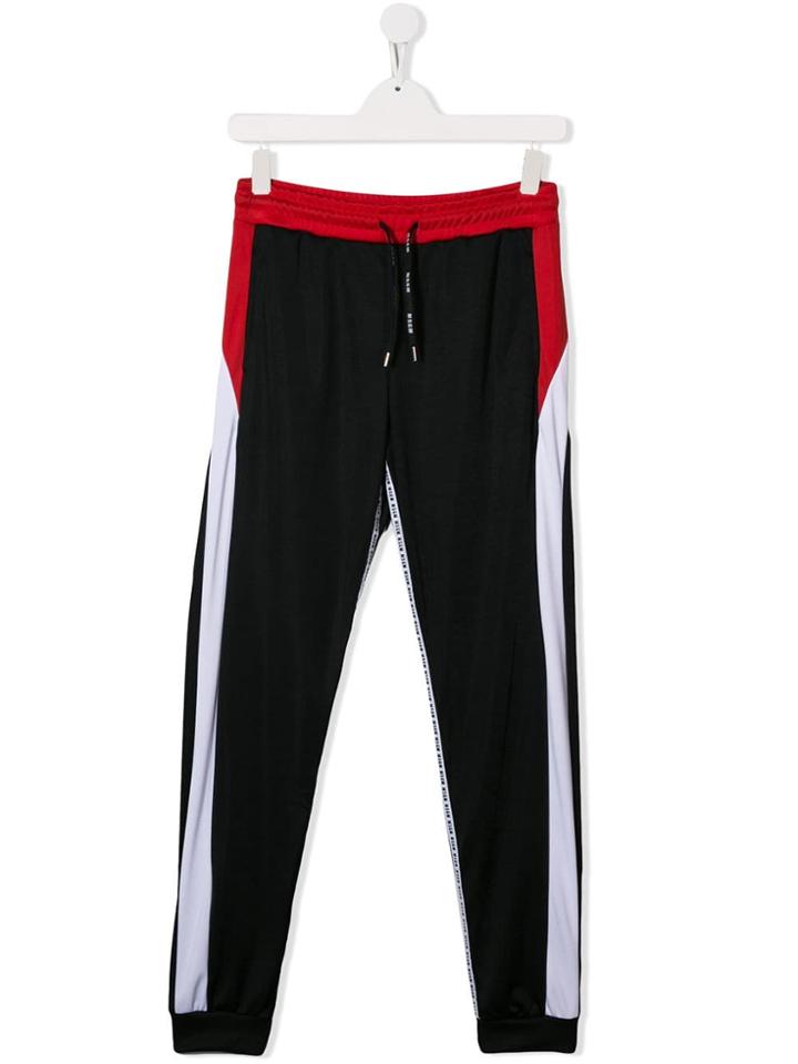 Msgm Kids Drawstring Colour-block Trousers - Black