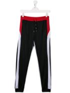 Msgm Kids Drawstring Colour-block Trousers - Black