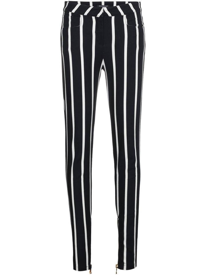 Balmain High Waist Stripe Cotton Blend Skinny Trousers - Black