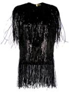Msgm Fringed Sequinned Top - Black
