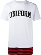 Uniform Experiment Striped Hem T-shirt, Men's, Size: 4, White, Cotton/polyester