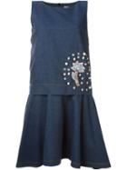 Antonio Marras Embellished Appliqué Flared Denim Dress, Women's, Size: 42, Blue, Cotton/spandex/elastane
