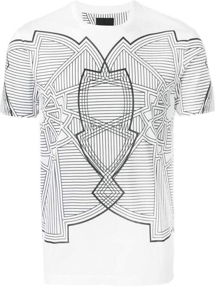Les Hommes Geometric Print T-shirt, Men's, Size: M, White, Cotton