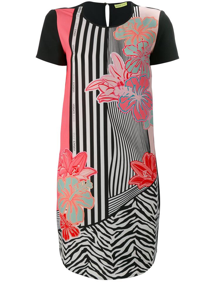 Versace Jeans - Floral Print Dress - Women - Polyester/spandex/elastane - 44, Black, Polyester/spandex/elastane