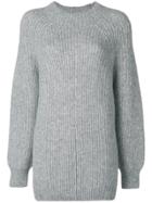 Closed Ribbed Knit Sweater - Grey