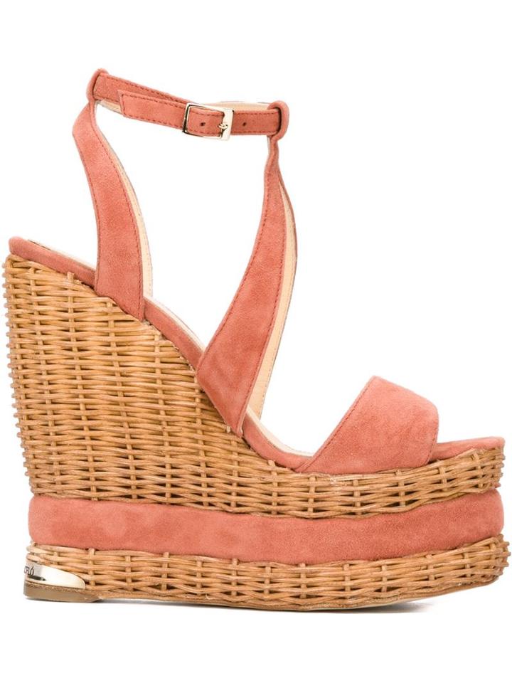 Paloma Barceló Woven Wedge Sandals, Women's, Size: 37, Pink/purple, Suede/leather/rattan Fibres
