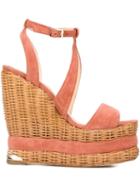 Paloma Barceló Woven Wedge Sandals, Women's, Size: 37, Pink/purple, Suede/leather/rattan Fibres