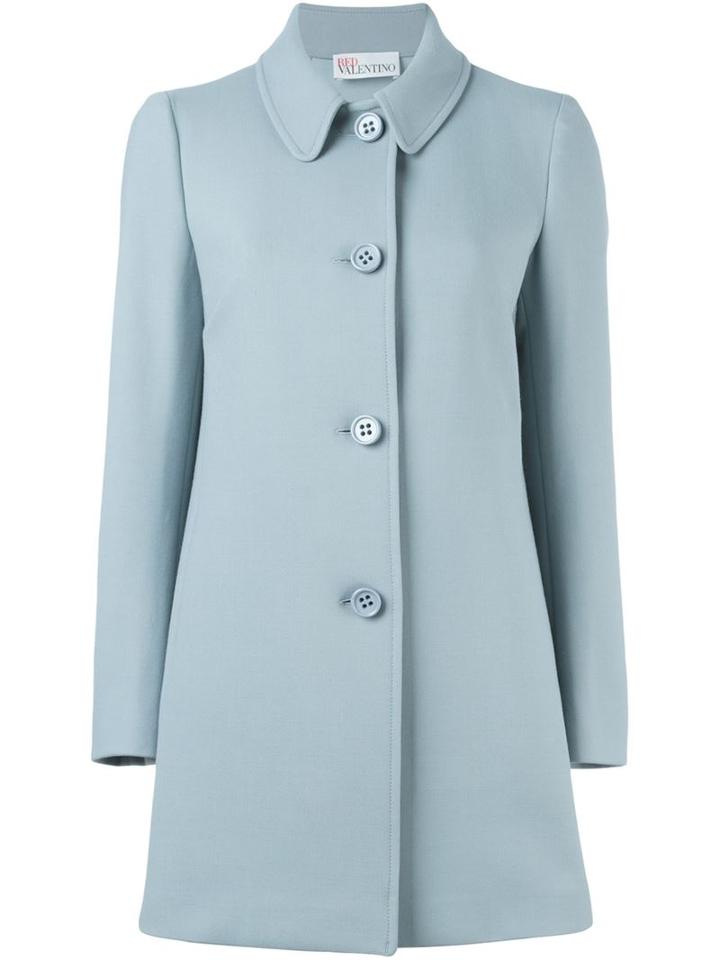 Red Valentino Classic Coat, Women's, Size: 46, Blue, Cotton/polyester/wool