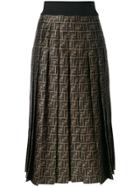 Fendi Ff Logo Pleated Skirt - Brown