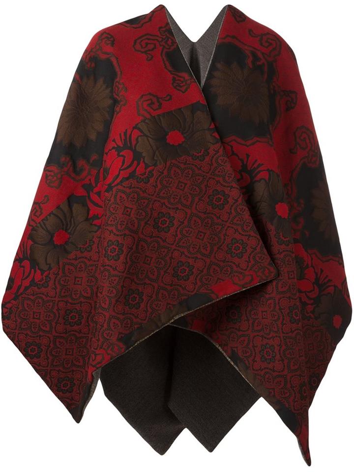Ermanno Gallamini Floral Printed Poncho, Women's, Red, Cotton/polyester/viscose/virgin Wool