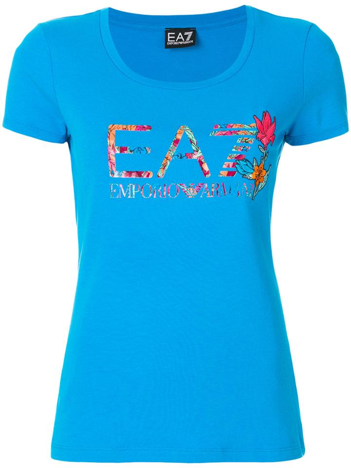 Ea7 Emporio Armani Floral Logo Scoop T-shirt - Blue