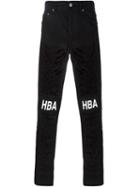 Hood By Air Logo Print Ripped Jeans, Men's, Size: 30, Black, Cotton/spandex/elastane