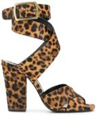 Saint Laurent Oak Leopard Print Sandals - Brown