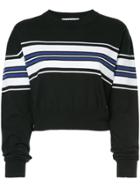 Msgm Cropped Stripe Panel Sweater - Black