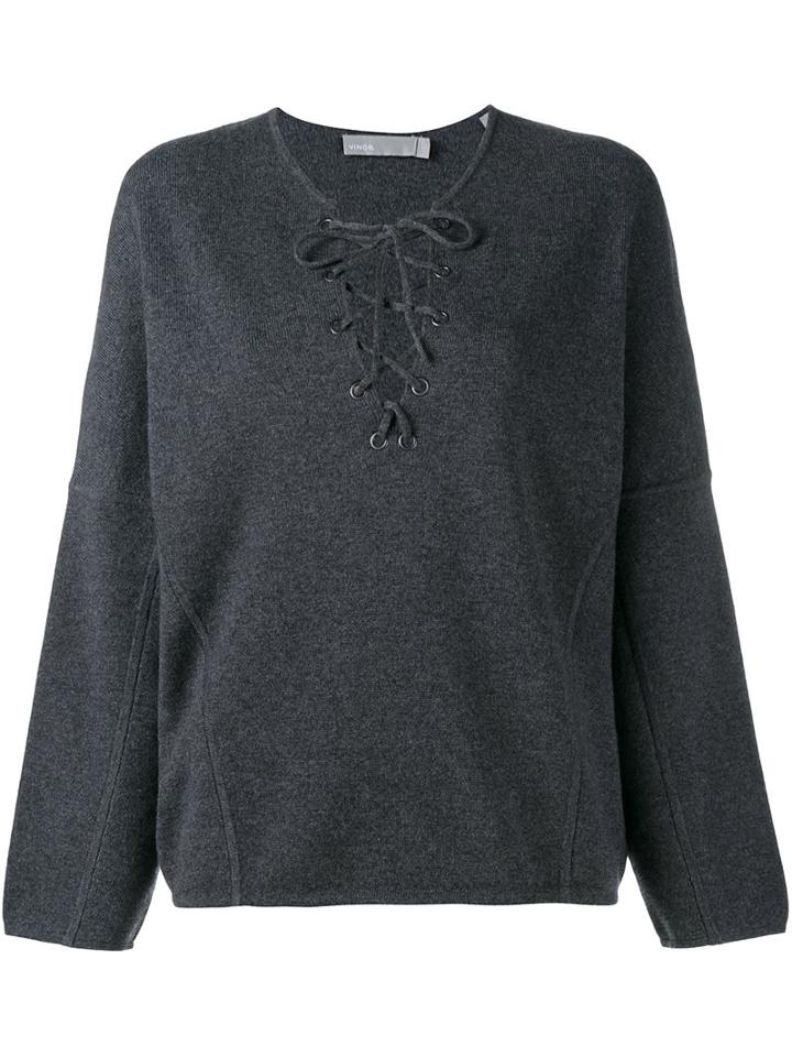 Vince Lace Up Knitted Top, Women's, Size: Large, Grey, Cashmere/merino