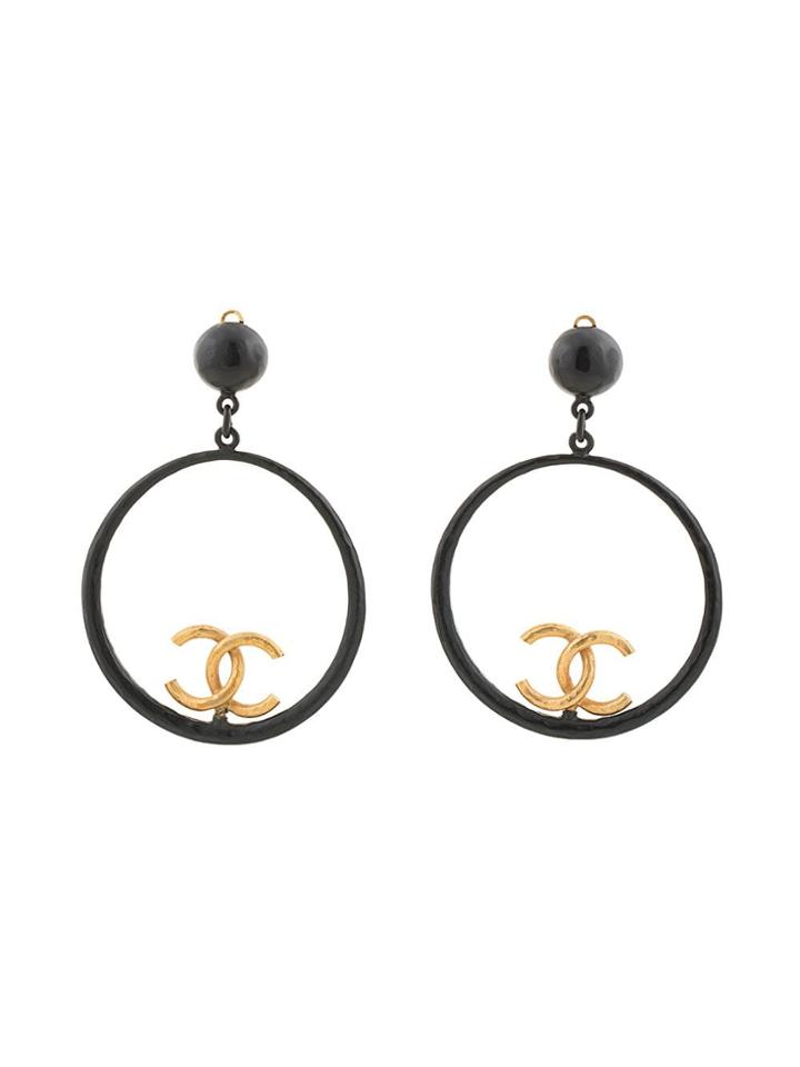 Chanel Vintage Circle Cc Swing Earrings - Black