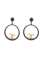 Chanel Vintage Circle Cc Swing Earrings - Black