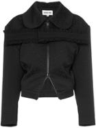 Shushu/tong Collared Ruffle Detail Cropped Shirt Jacket - Black