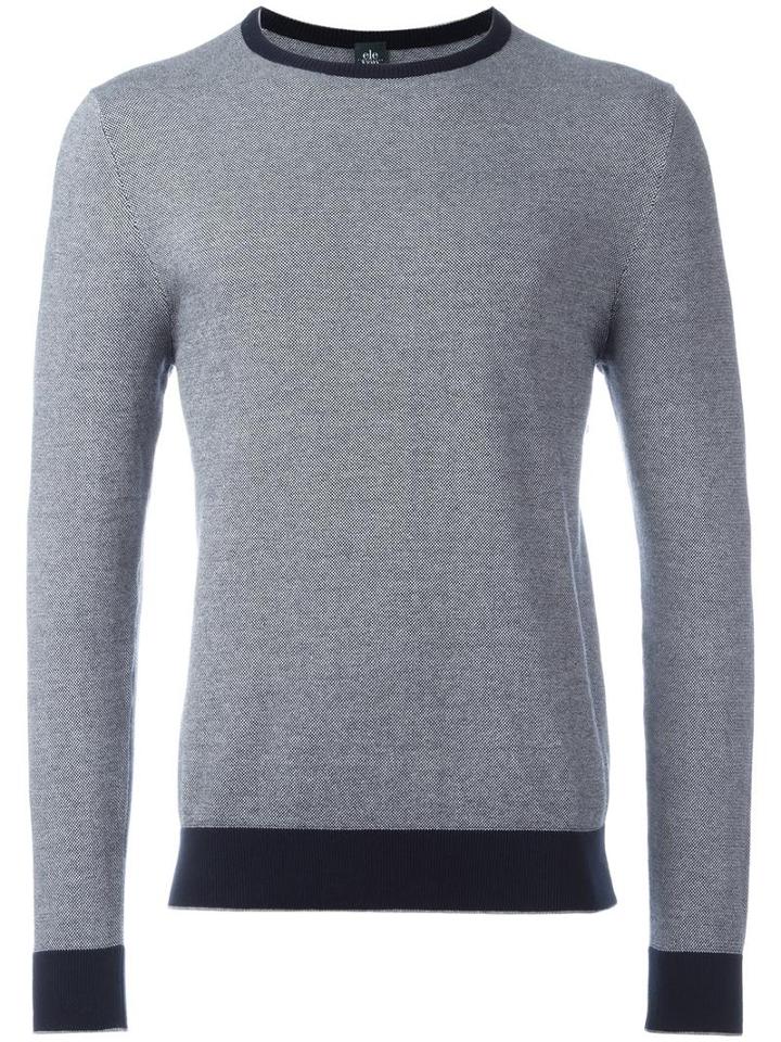 Eleventy Contrasting Detailing Jumper, Men's, Size: Large, Blue, Cotton