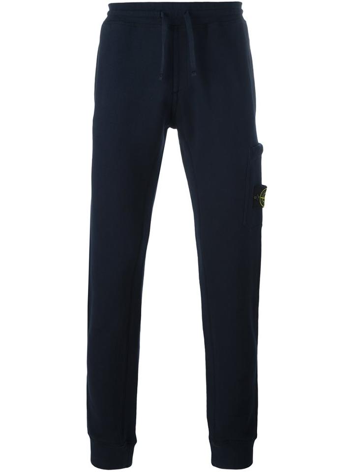 Stone Island Logo Patch Track Pants, Men's, Size: Xl, Blue, Cotton