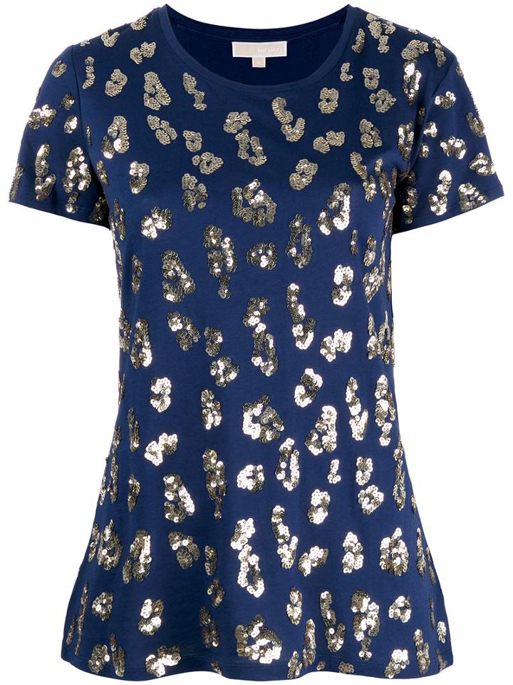 Michael Michael Kors Sequin Leopard Print T-shirt, Women's, Size: Medium, Blue, Cotton/modal/plastic