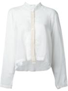Lost & Found Rooms Semi Sheer Cropped Shirt, Women's, Size: L, White, Cotton