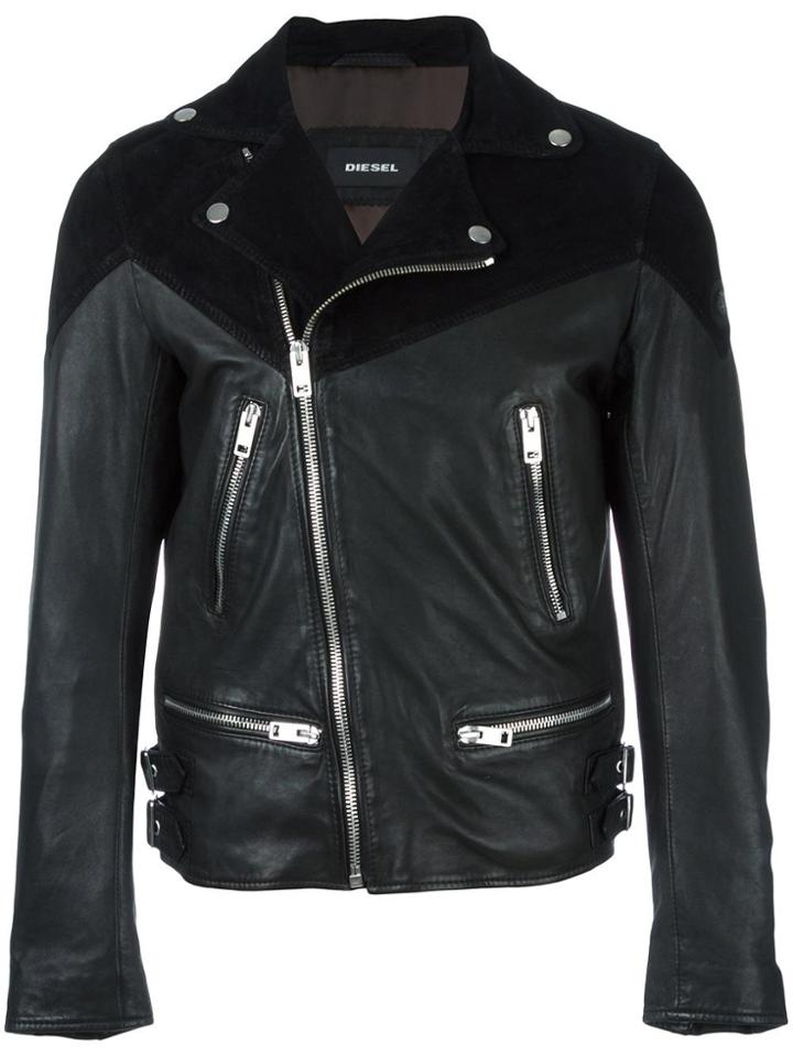 Diesel Zipped Leather Jacket - Black