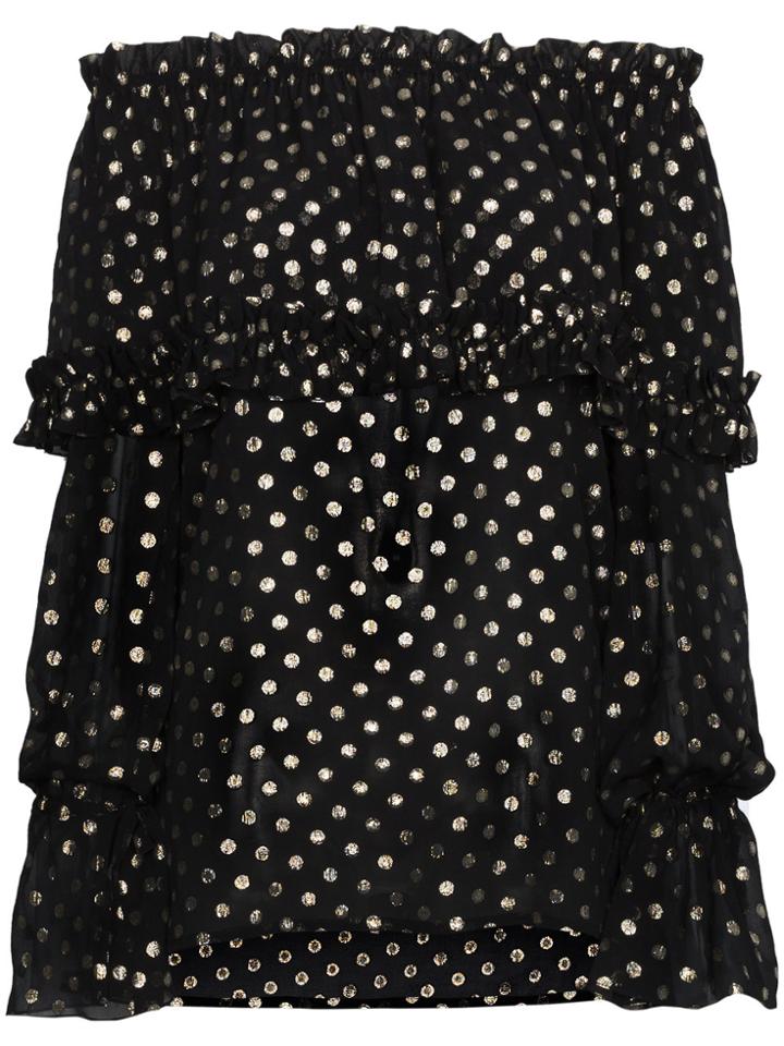 Saint Laurent Off-shoulder Polka Dot Silk Blouse - Black